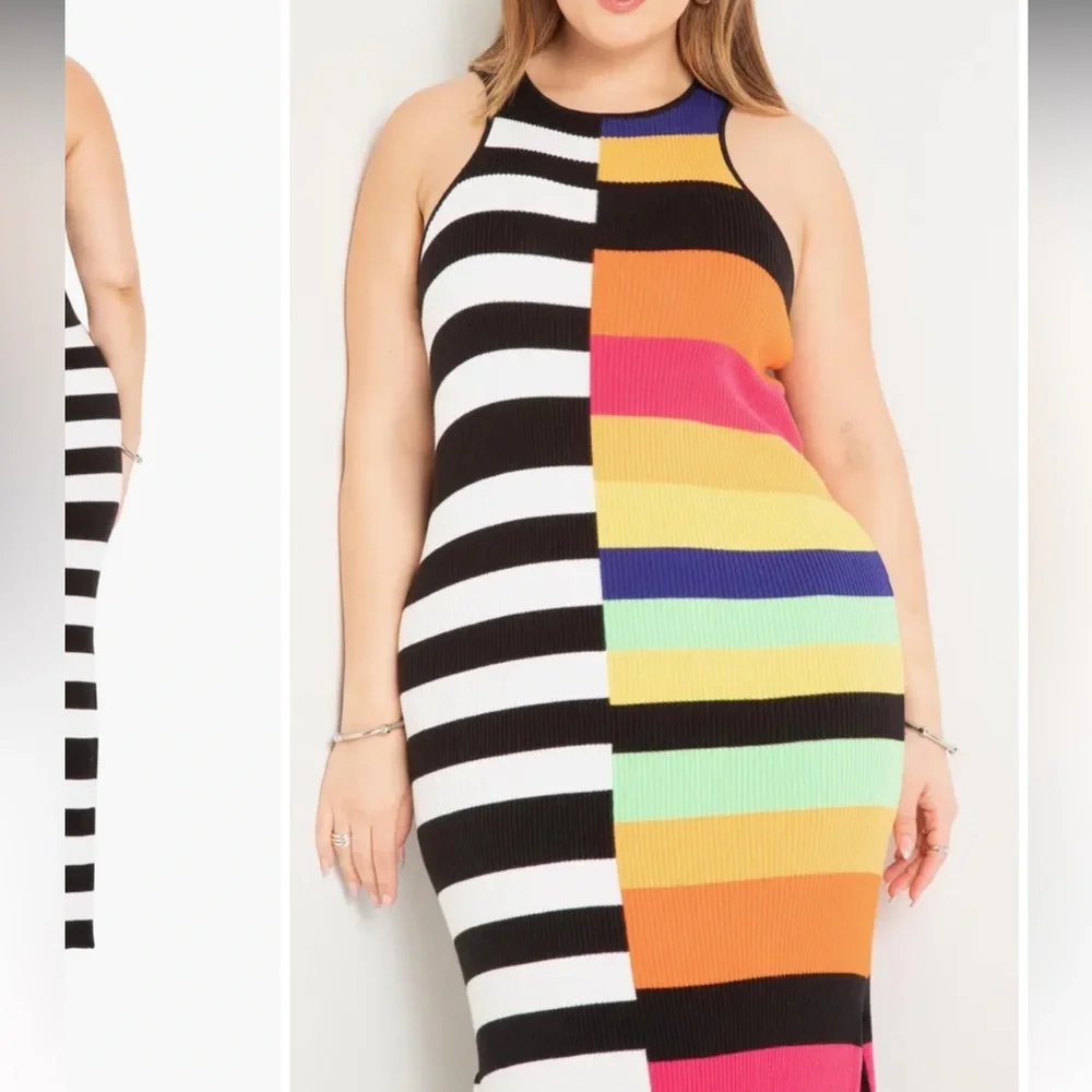 ELOQUII Mixed Striped Ribbed dress‎ colorful sleeveless maxi length Sz 26/28 new - Picture 9 of 14